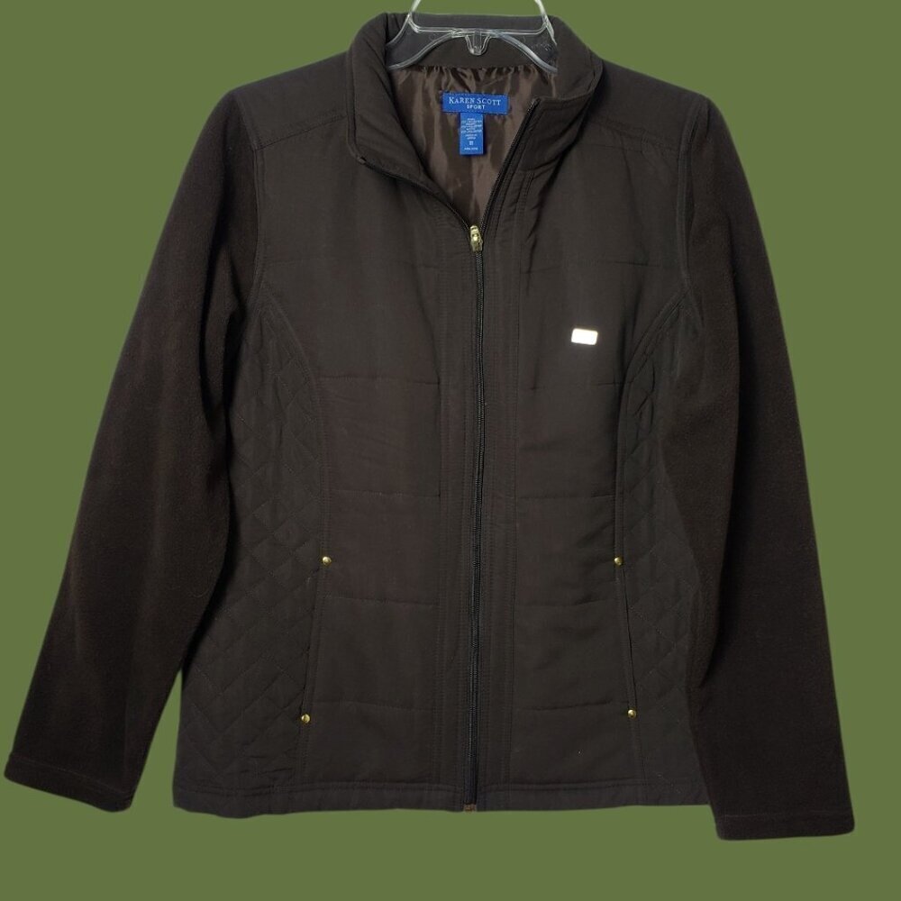 Karen Scott Womens quilted Jacket Full-Zip Lightweight Fleece Brown Medium